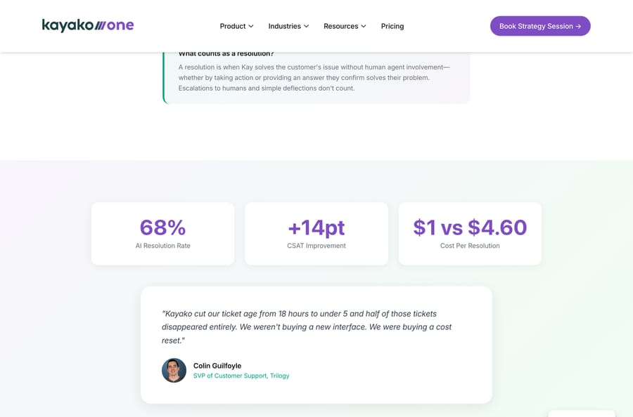 Kayako pricing: what counts as a resolution, a 68% AI resolution rate and $1 versus $4.60