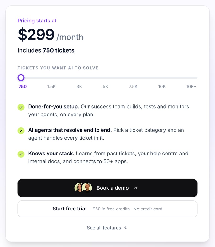 Macha pricing page: pricing starts at $299 a month for 750 tickets, with done-for-you setup included, read 25 September 2026