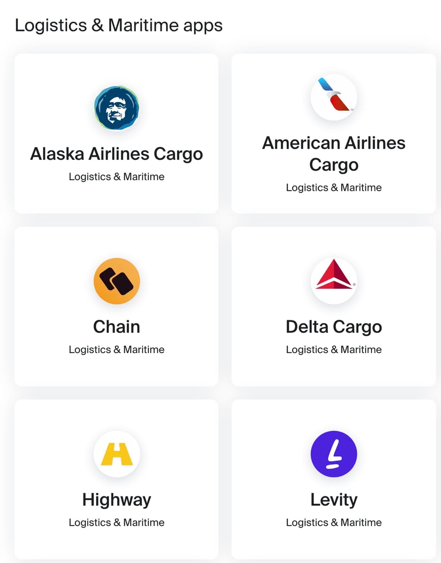 Front integrations directory filtered to the Logistics & Maritime category