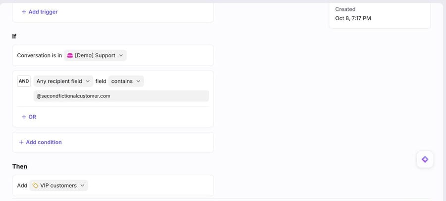 The VIP auto-tag rule in our Front sandbox