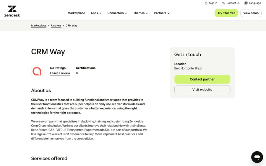 CRM Way's directory profile, captured October 29, 2026