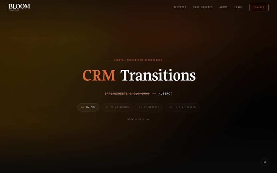 Bloom Transitions' homepage, captured October 29, 2026