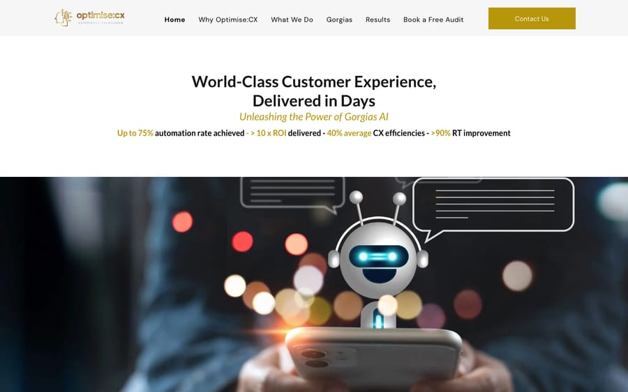 Optimise:CX's homepage, captured October 29, 2026