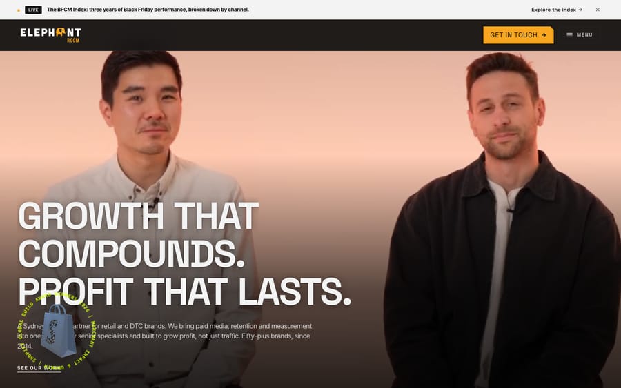 Elephant Room's homepage, captured October 29, 2026