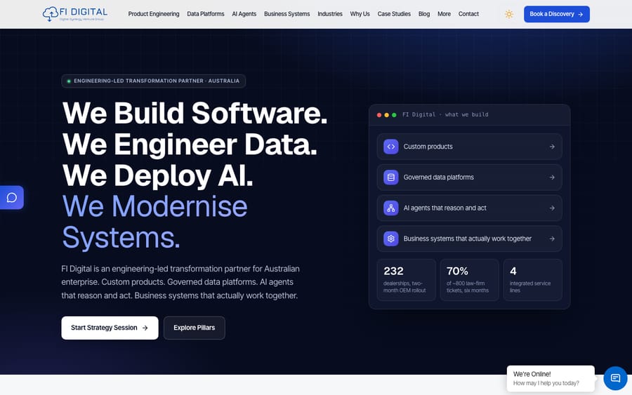 FI Digital's homepage, captured October 29, 2026