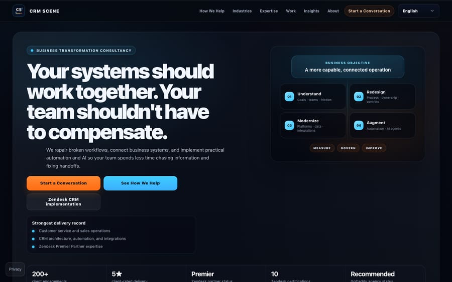 CRM Scene's homepage, captured October 29, 2026