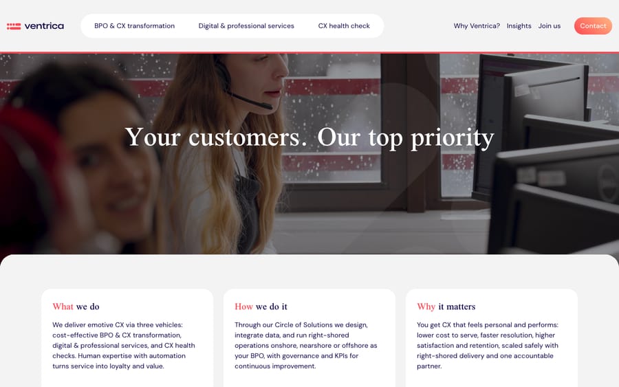 Ventrica's homepage, captured October 29, 2026