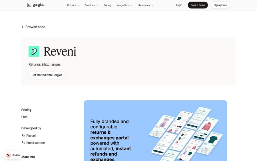 Reveni's listing on the Gorgias App Store, captured October 29, 2026