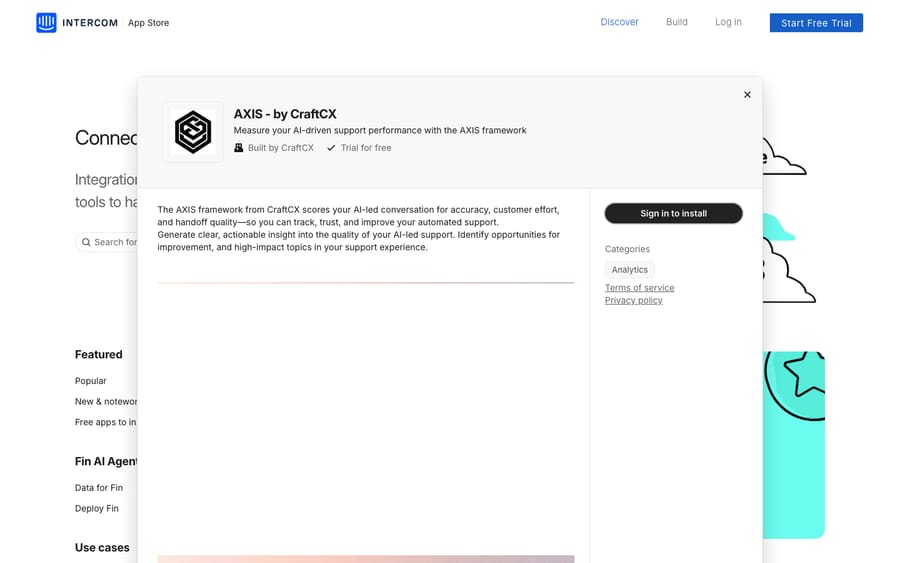 AXIS by CraftCX's listing on the Intercom App Store, captured October 29, 2026
