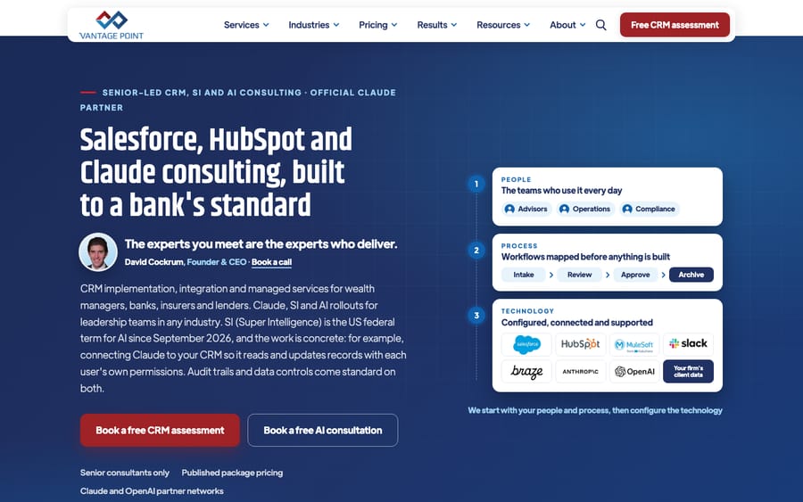 Vantage Point's homepage, captured October 30, 2026