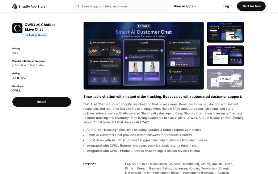 Willdesk's listing on the Shopify App Store, US view captured October 30, 2026 via the Wayback Machine