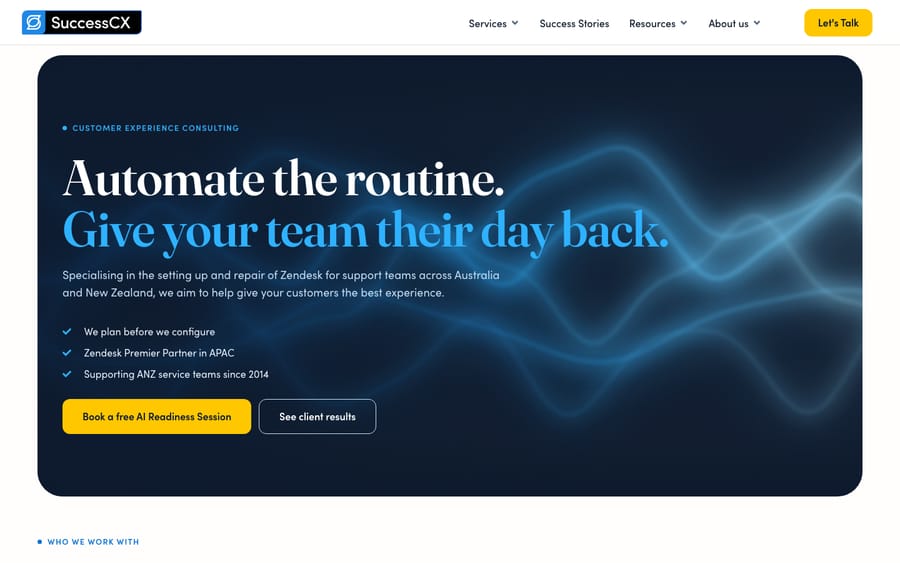 SuccessCX's homepage, captured October 30, 2026