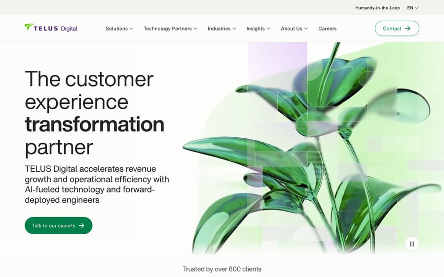 TELUS Digital's homepage, captured October 30, 2026
