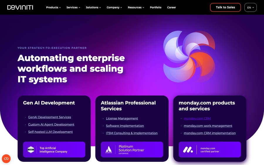 Deviniti's homepage, captured October 30, 2026