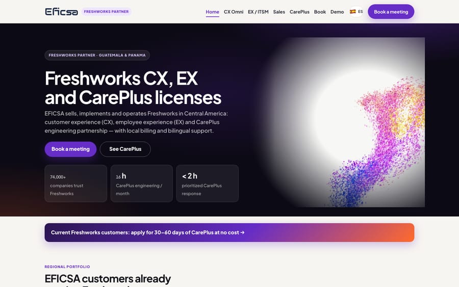 Eficsa's homepage, captured October 30, 2026