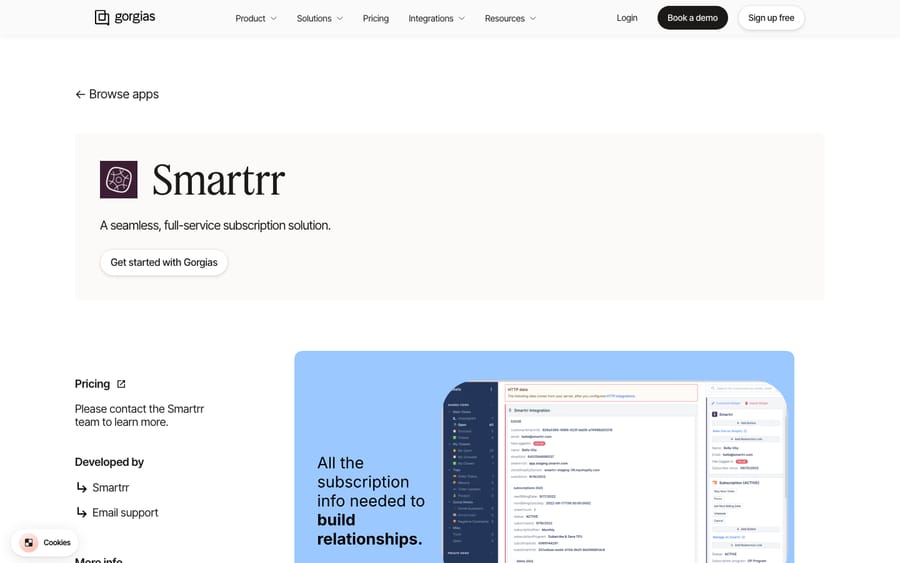 Smartrr's listing on the Gorgias App Store, captured October 30, 2026