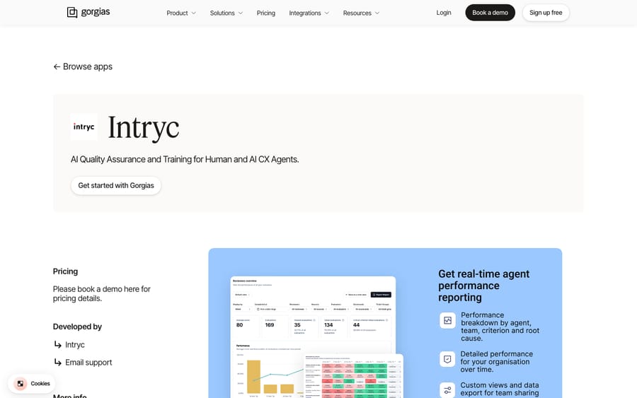 Intryc's listing on the Gorgias App Store, captured October 30, 2026