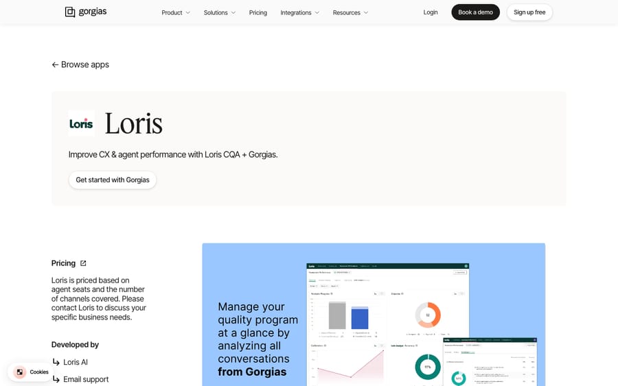Loris's listing on the Gorgias App Store, captured October 30, 2026