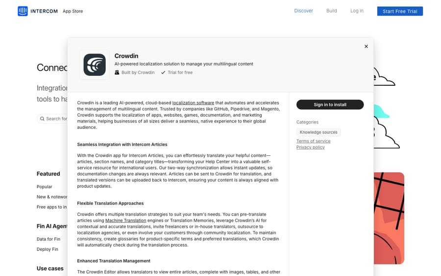 Crowdin's listing on the Intercom App Store, captured October 30, 2026