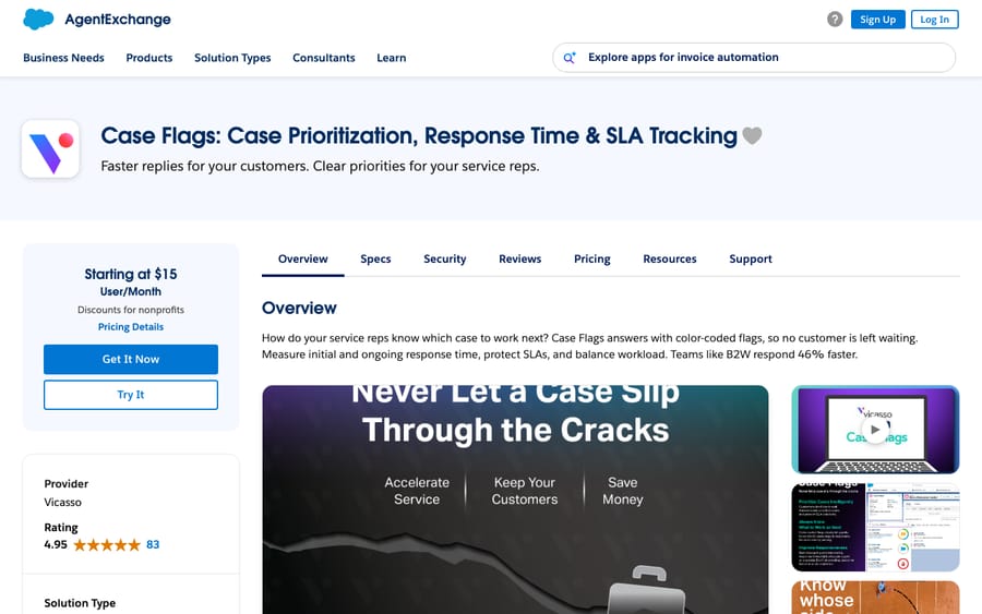 Case Flags' listing on AppExchange, captured October 30, 2026