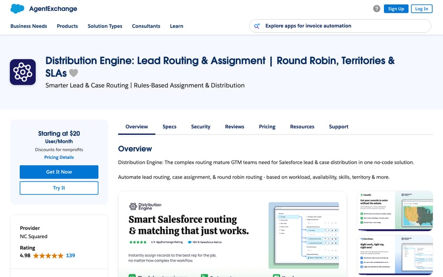 Distribution Engine's listing on AppExchange, captured October 30, 2026