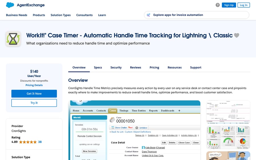 Handle Time Metrics' listing on AppExchange, captured October 30, 2026