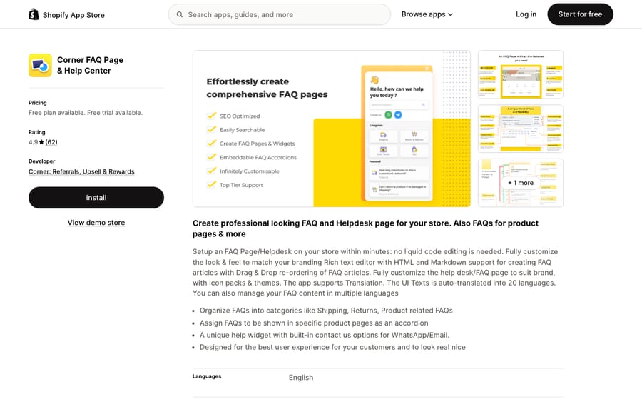 Corner FAQ Page & Help Center's listing, US view captured October 30, 2026 via the Wayback Machine